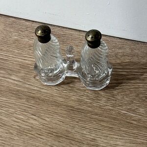 Elegant Glass Salt and Pepper Shaker Set with Brass Accents